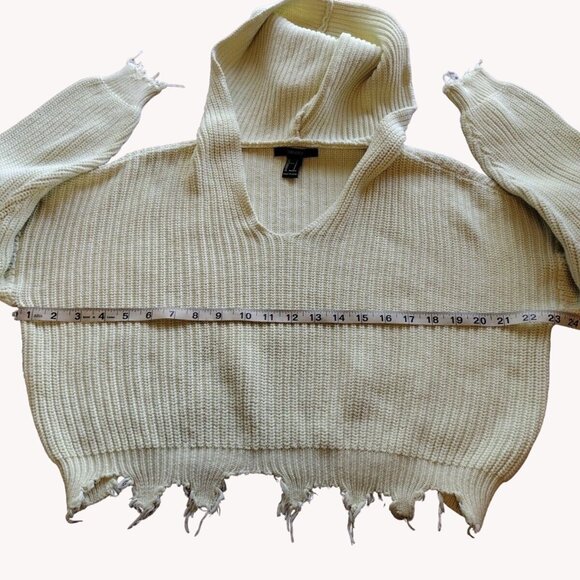 Forever 21 Sweater Small Cropped Hooded Knit Raw Hem - Picture 4 of 12